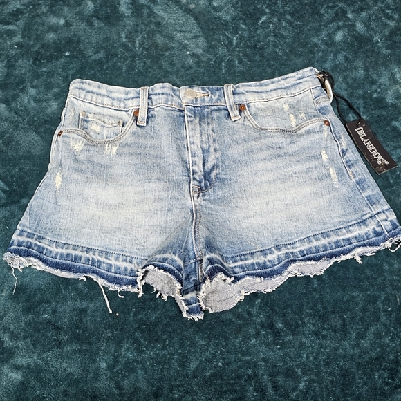🆕 BLANKNYC The Lenox High Rise Blue Denim Whiskered Distressed Shorts Size 27 - Picture 4 of 7